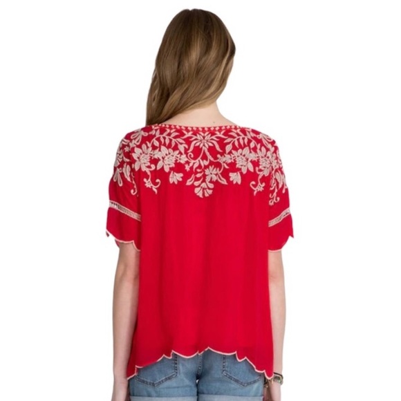 Johnny Was Cedella Embroidered Scalloped Hem Blouse - Picture 12 of 13